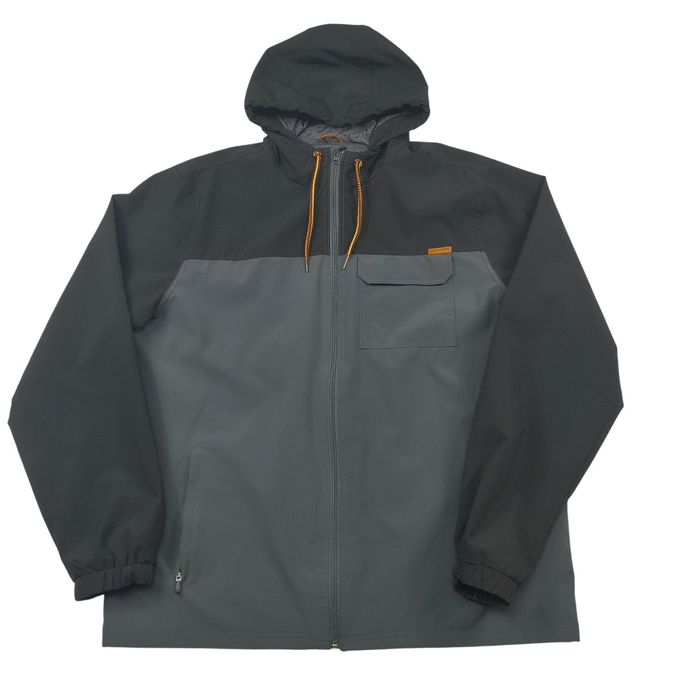 Voyager Mens XL Hooded Windbreaker‎ Jacket Black Grey Colorblock Stretch Zip Up